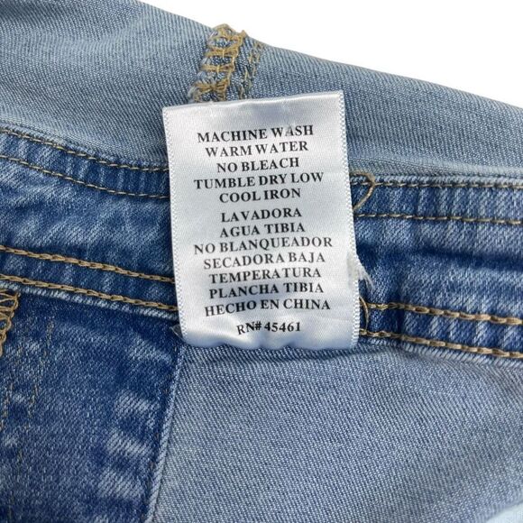 Encore Juniors Distressed Stretch Cuffed Denim Shortalls Mid Wash Blue Size 11 - Picture 7 of 15